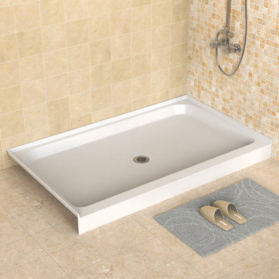 60'' x 36'' Acrylic Shower Base With Center Drain, Glossy and Non-Slip surface