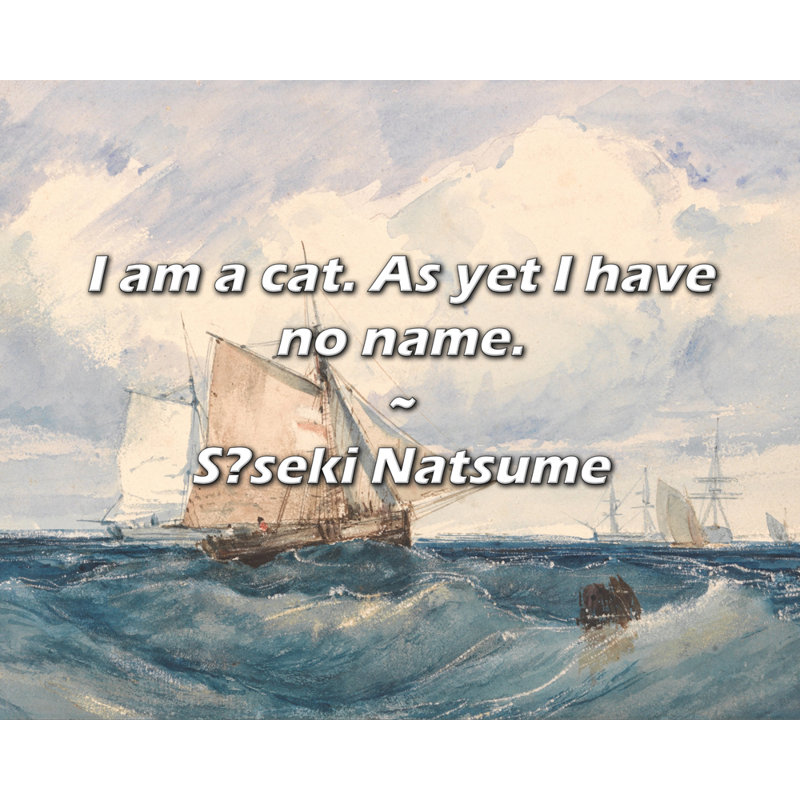 Citation de Soseki Natsume: «I'm a cat. Pour le moment, je n’ai pas de nom., H 20 po x l 24 po