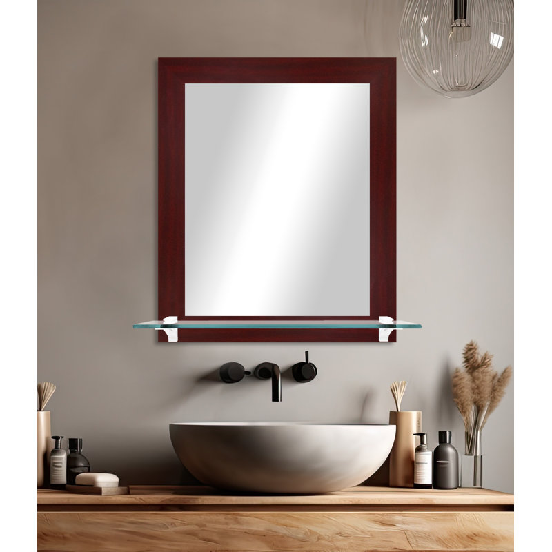 Kridia Flat Wall Mirror, Vertical, Dark Mahogany/White, 25.5" H x 21.5" W