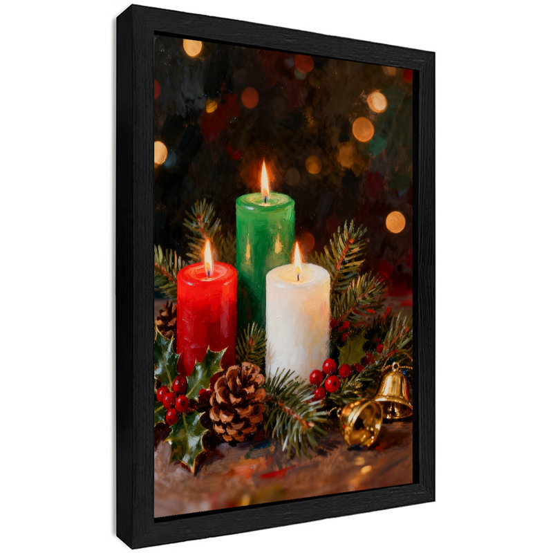 Art encadré noir rétro avec bougies de Noël, impressions de style rétro, H 25 po x l 17 po