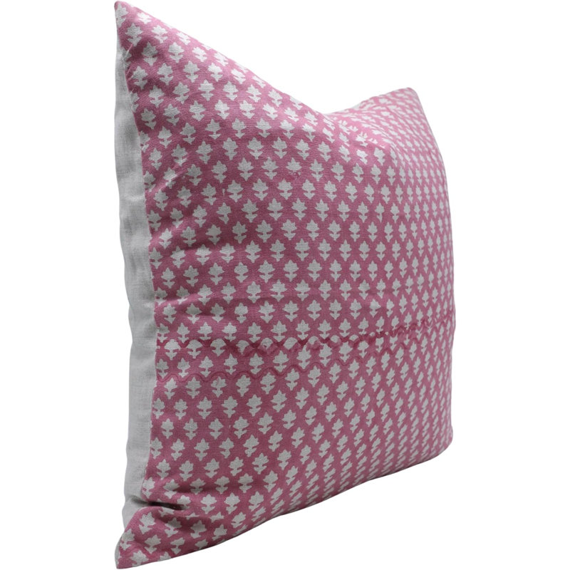 Coussin décoratif à motif de blocs de tissu fabriqué à la main Fabividine, Amritvela, Mauve, Forme rectangulaire, Rose