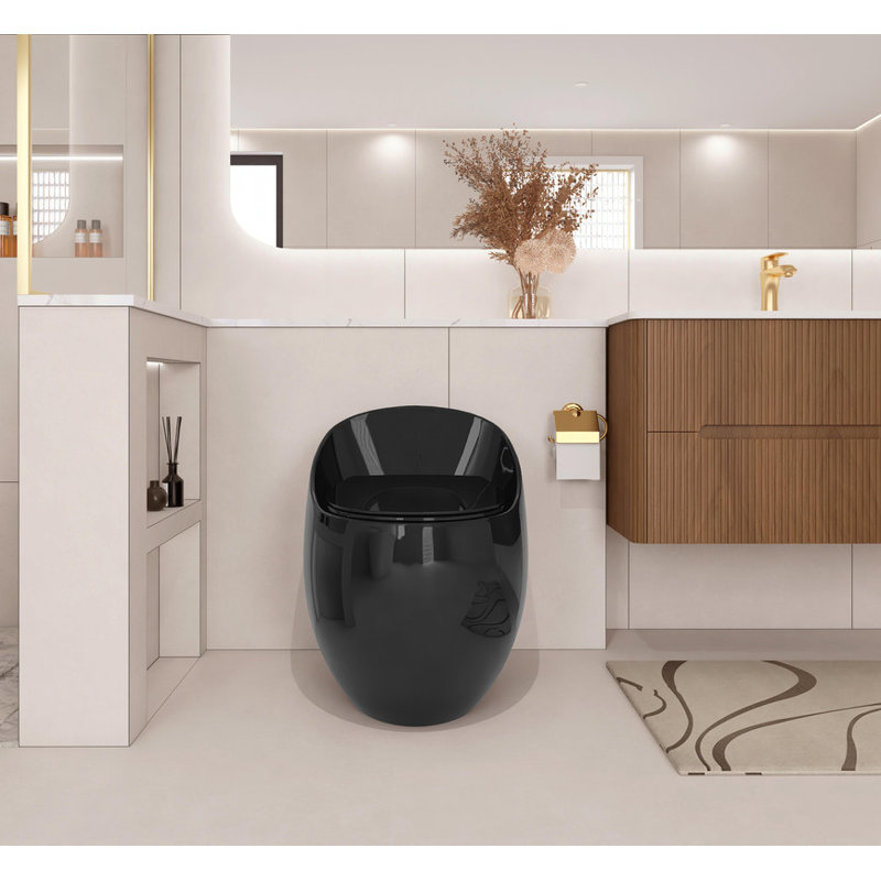 High - Quality Glossy Egg - Shape Toilet | Single Flush, Modern Design for Stylish Bathrooms, Black