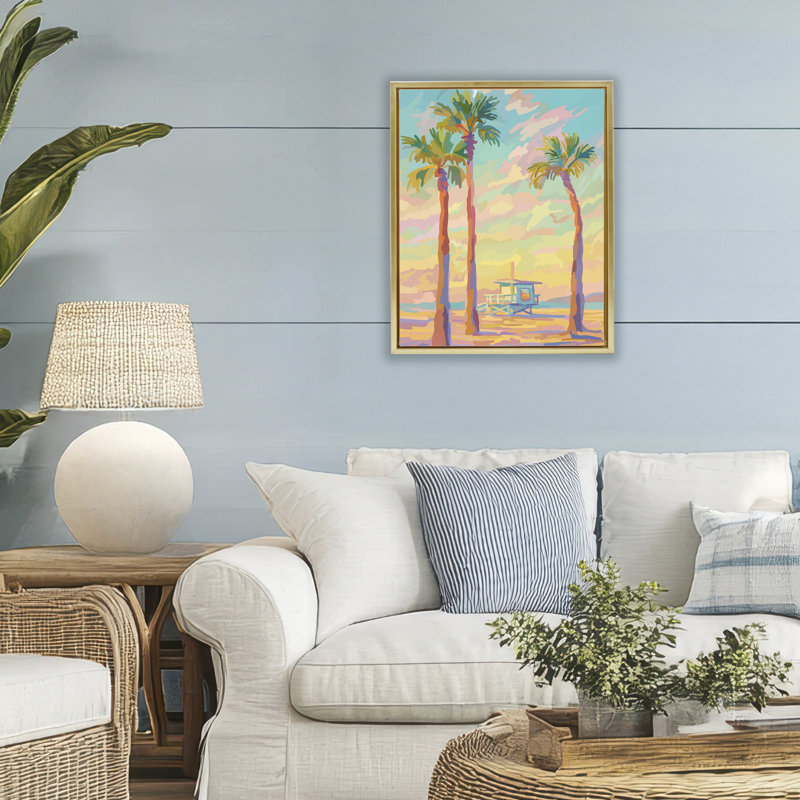 Cadre flottant Beachside Palms Abstraction, design par Amelia Noyes, H 21 po x l 17 po, Cadre flottant métallique doré