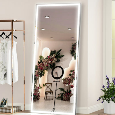 Miroir de salle de bain surdimensionné 72 po x 32 po, 3 réglages de couleur, imperméable, cadre en aluminium, fixation murale, pour le salon de la chambre à coucher, pouces argentés avec lumières, modes, salle de bain,