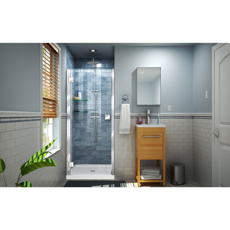 Lumen 42" x 74.75" Square Hinged Shower Enclosure with Base Included, Chrome, White