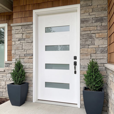 36" x 80" 4-Lite Fiberglass Front Entry Door Slab Frosted Glass Exterior Door without Door Frame