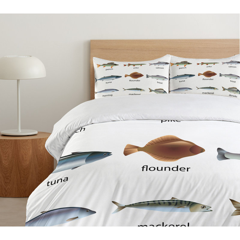 Twin Size Ocean Animal Fish Print Duvet Cover Set