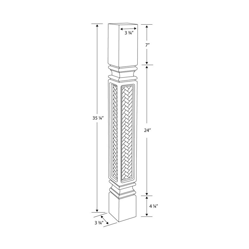 Hard Maple Mission Weave Island Legs. 1 Piece, 35.25" H x 3.75" W x 3.75"D, Maple