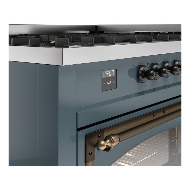 ILVE Nostalgie II Noblesse 60 in Dual Fuel Range, 9 Burner, Griddle, Natural Gas, Blue Gray/Burnished