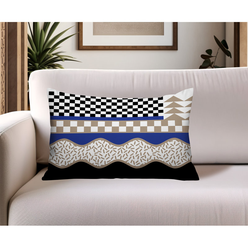Coussin lombaire intérieur / extérieur Trix Abstract, Rectangle H 14 po x l 20 po, Bleu marine