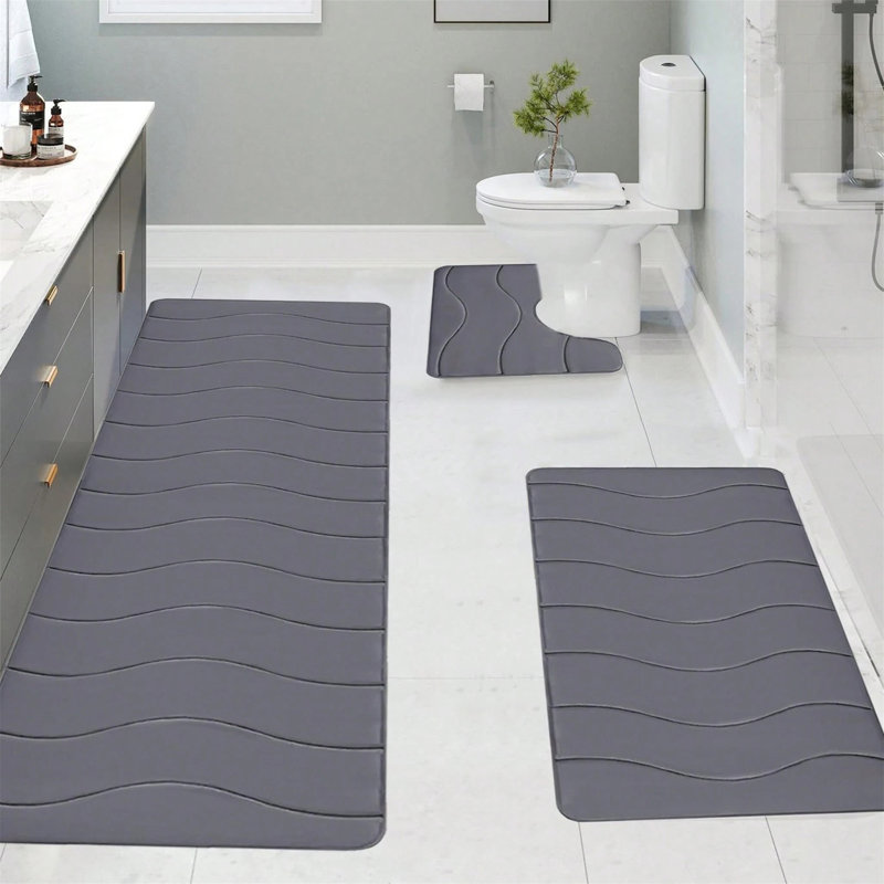 Ensemble de 3 tapis de bain en mousse viscoélastique - Ensemble de tapis de salle de bain super absorbant et antidérapant