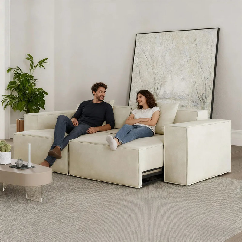 Barrett Power Sofa Bed, Beige, 27.16" H x 133.86" W x 39.37" D, 4