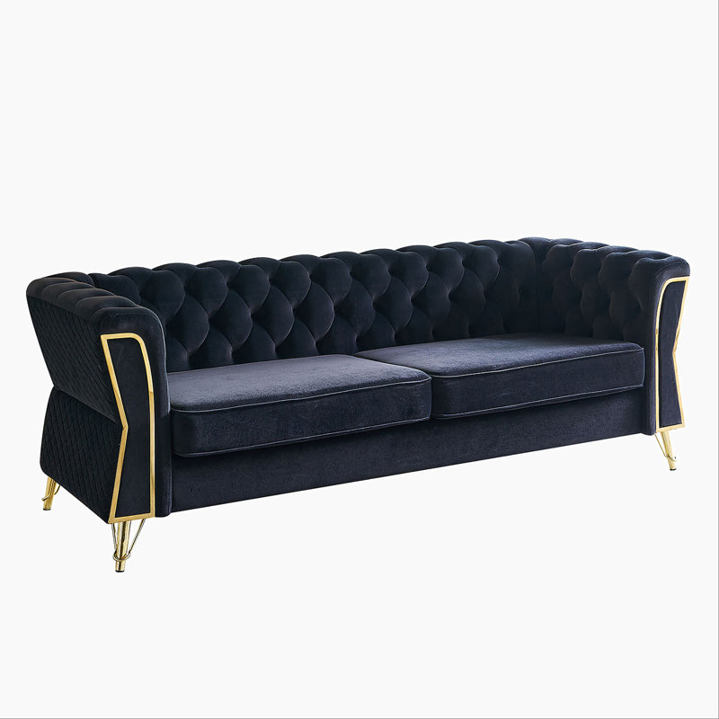 Temeko 87.4'' Velvet Sofa, Black Velvet