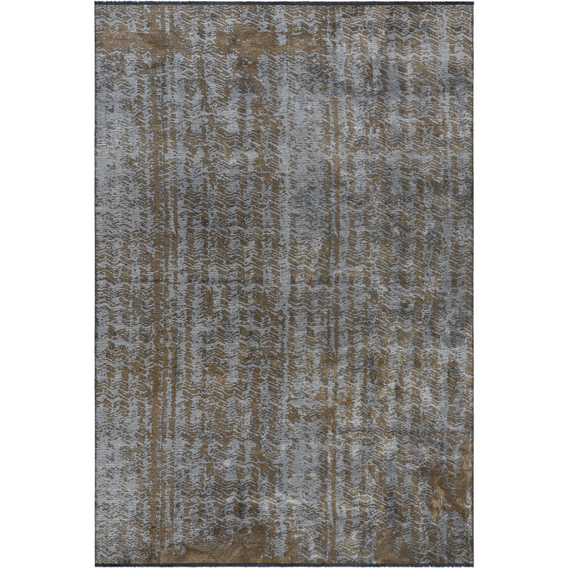 Tapis gris argenté / brun vison à tissage plat abstrait Rapture, Rectangle 7 pi 10 po x 11 pi 2 po