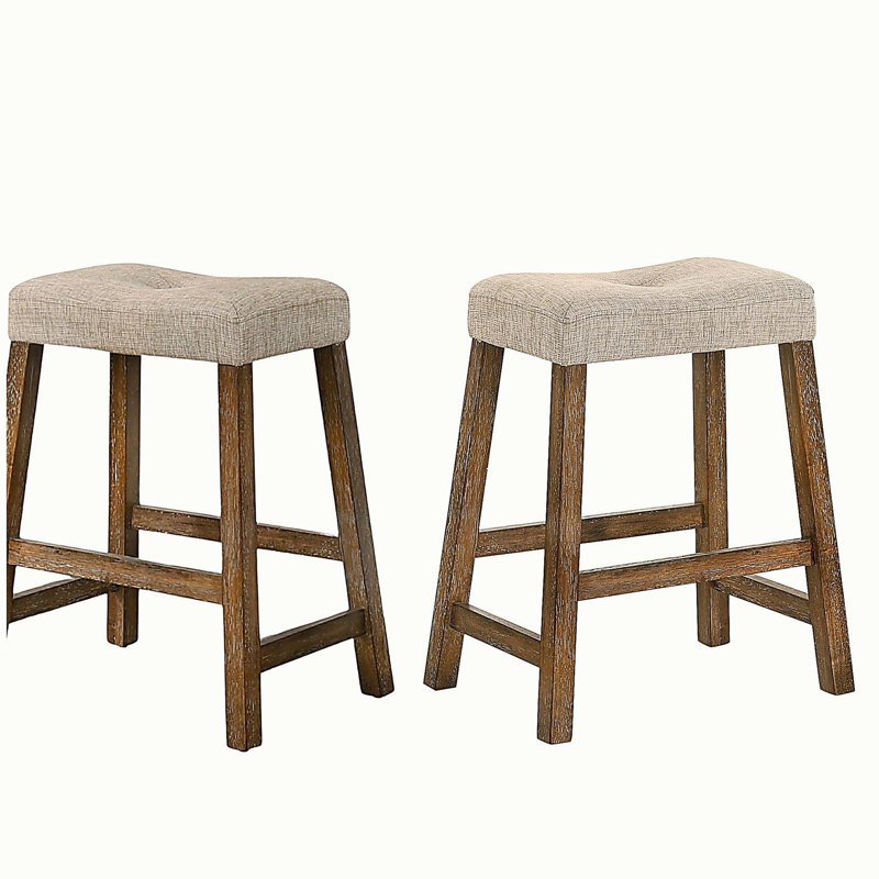 Tabouret de bar 25 po en bois avec siège en tissu, tabouret de comptoir rustique sans dossier, ensemble de 2