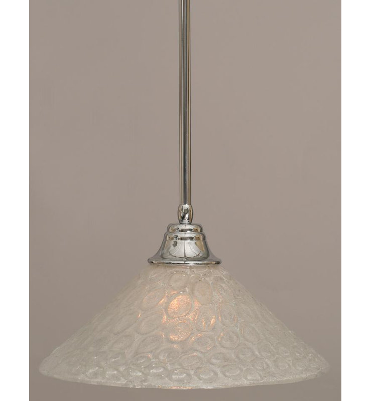 Stem Hung Pendant With Glass, Chrome, 16", Mardi Grass Glass