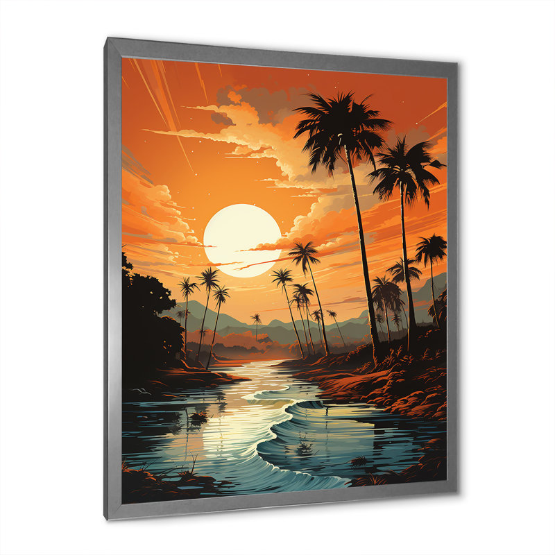Tangerine, crépuscule tropical, coucher de soleil II, Cadre simple argenté, H 44 po x l 34 po x P 1,5 po