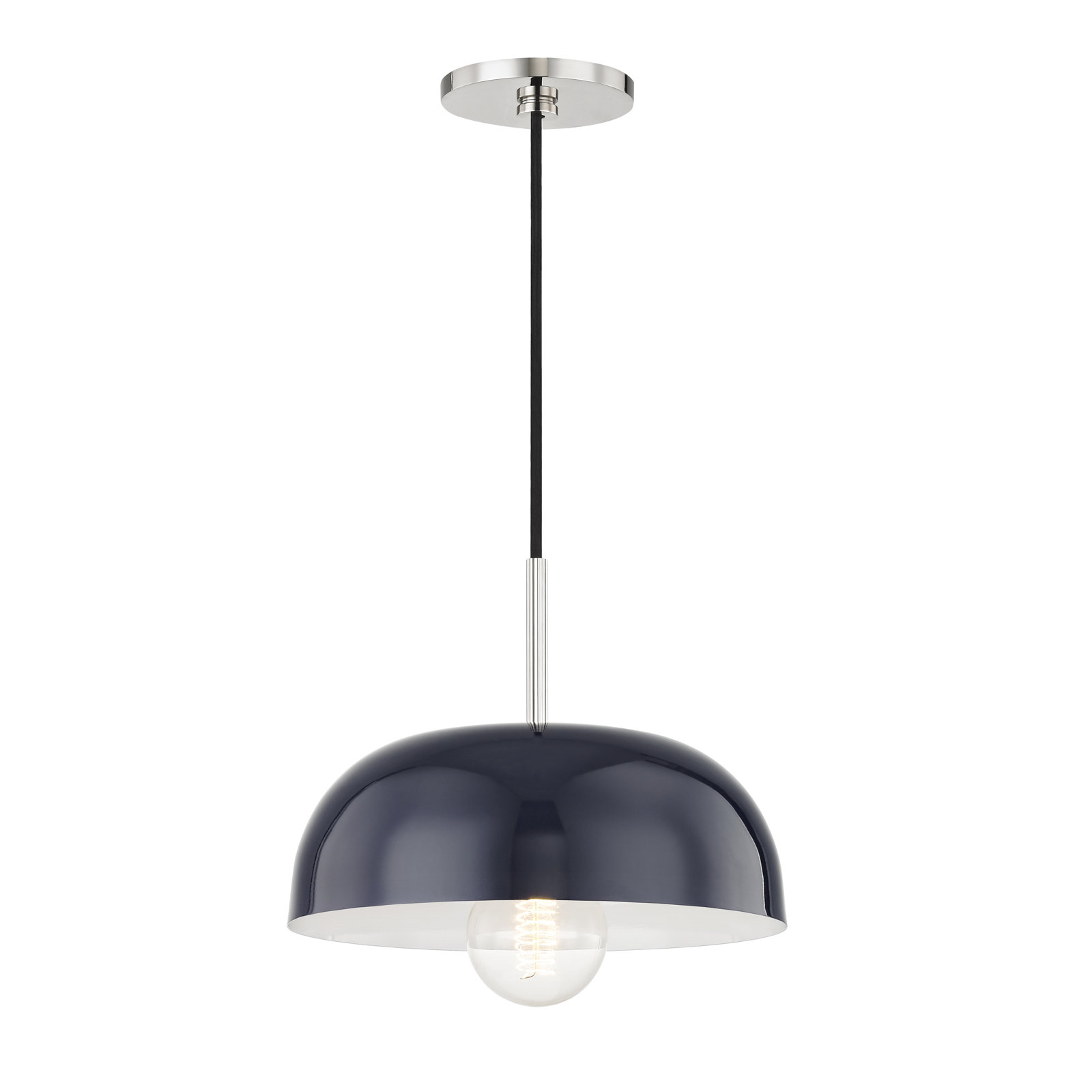 Avery 1 Light Pendant, Navy, Polished Nickel, 4.25" H x 11" W x 11" D
