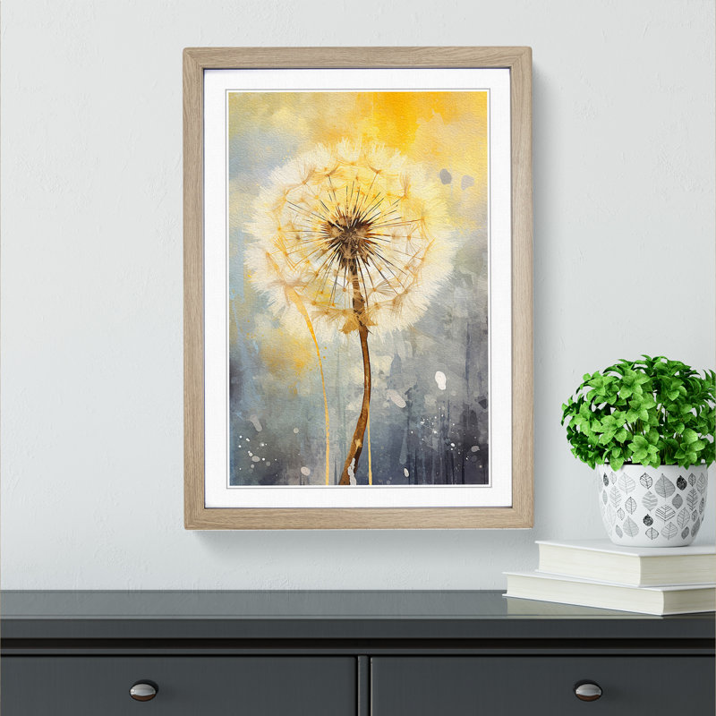 Dandelion Gestural No.2 - Single Picture Frame Print on Wood, 34cm H x 25cm W, Oak Framed