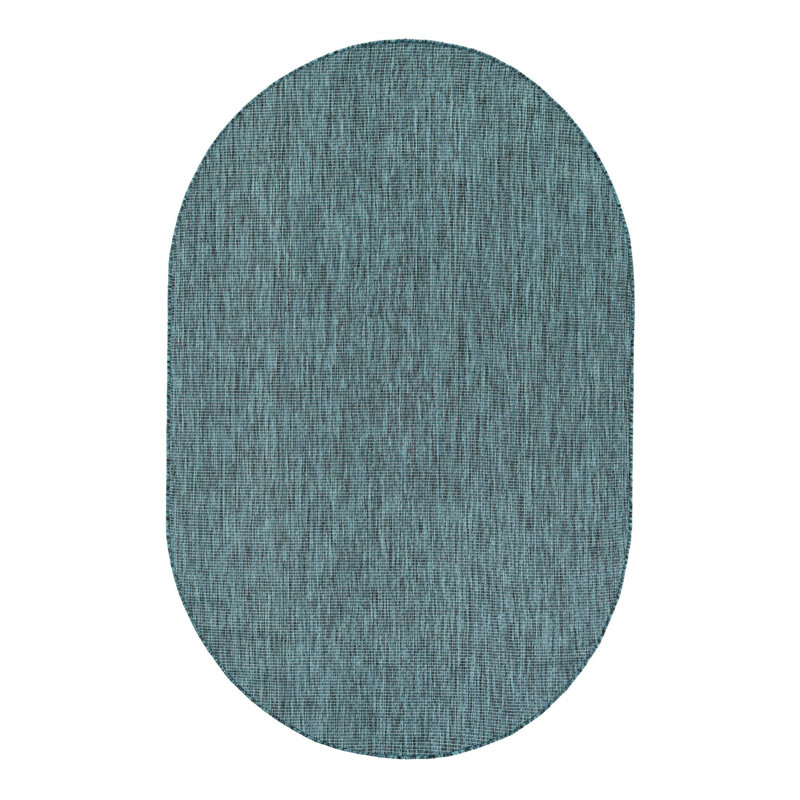 Sevim Teal Indoor / Outdoor Area Rug, Oval 5'3" x 8'