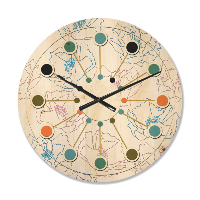 Horloge murale rétro en bois rétro Poppies I, Moyen