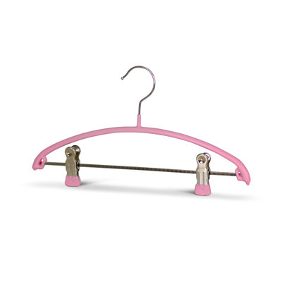  Cintre pour enfants avec pinces réglables antidérapantes en métal, revêtement antidérapant, crochet rotatif, lot de 5, rose