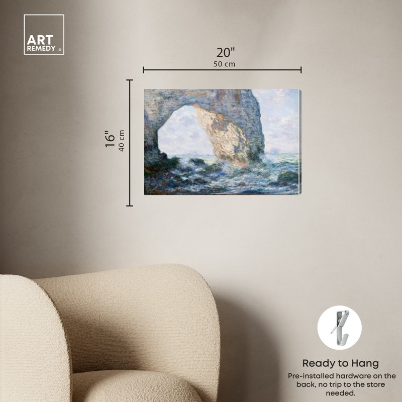 Art mural Monet The Manneporte Etretat par Art Remedy, Toile tendue, H 16 po x l 20 po