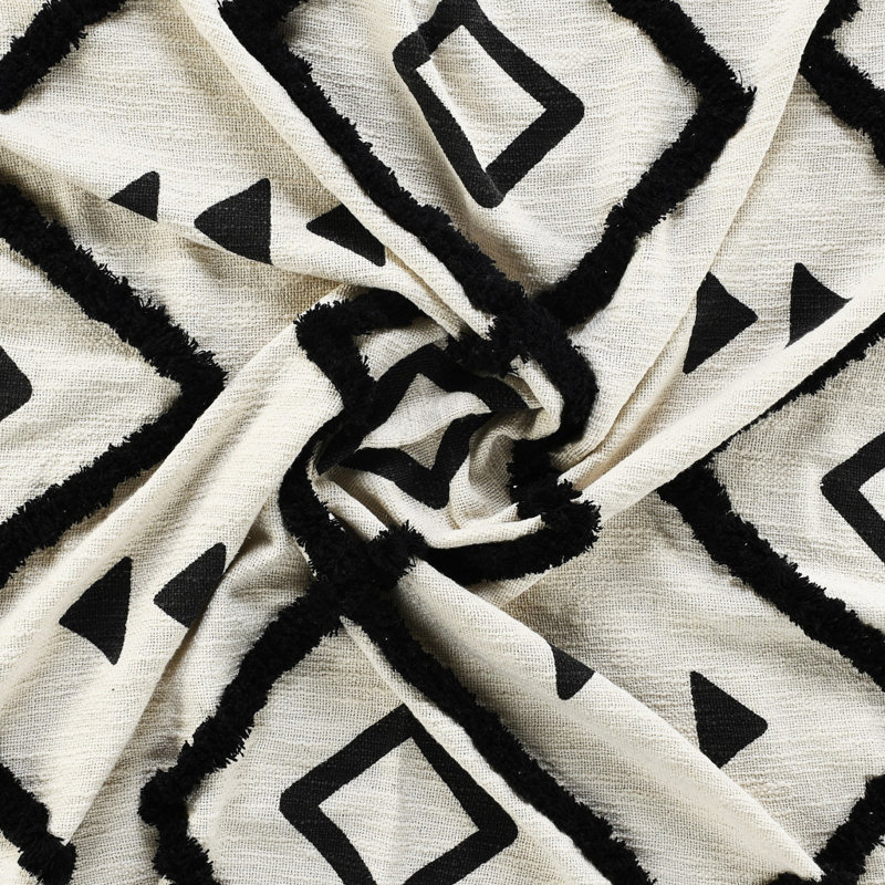 Hand Woven Throw Blanket, Black/Beige Geometric