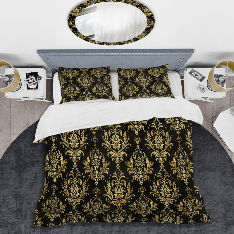 Ensemble de housse de couette noir doré damassé Glam II - Glam, Housse de couette pour grand lit + 2 taies décora