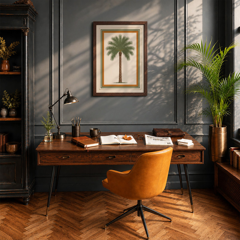 Solitary Palm Study Botanical - Framed Print, Walnut, A1 - 84.1 x 59.4 cm