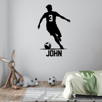 Custom Soccer Vinyl Decal – Personalized Kids Room Wall Sticker With Name & Number, Sport Theme Nursery Decor, Peel & Stick, Premium Vinyl, Good Gift DS-24