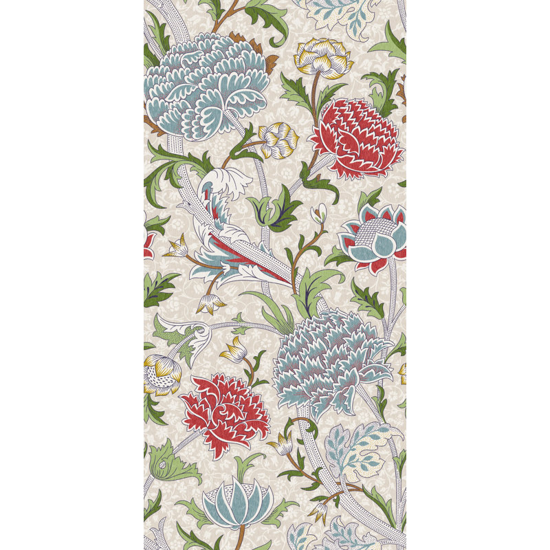 Papier peint floral rétro avec vigne botanique rouge sarcelle et crème, Peel and Stick
