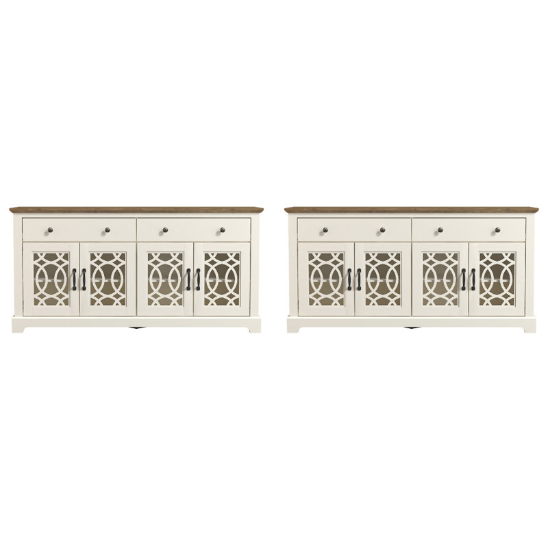 Wragby Traditional Living Room Storage Sideboard Set Of 2, Ivory/Knotty Oak