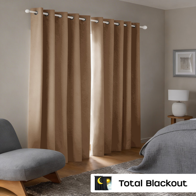 260 GSM Thermal Blackout Eyelet Curtains, 167cm Width x 183cm Drop, Beige