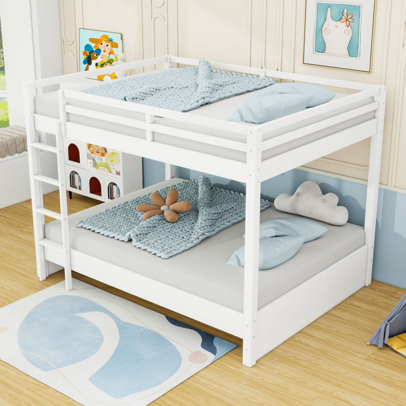Queen Over Queen Wood Bunk Bed With Space-Saving Design, White
