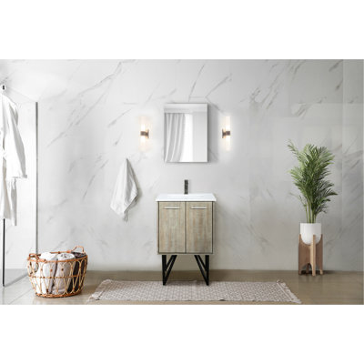 Meuble-lavabo rustique 24 po L, comptoir en quartz blanc, robinet en métal et miroir de 18 po - Scratch avec teinture, comptoir longue durée x P 20