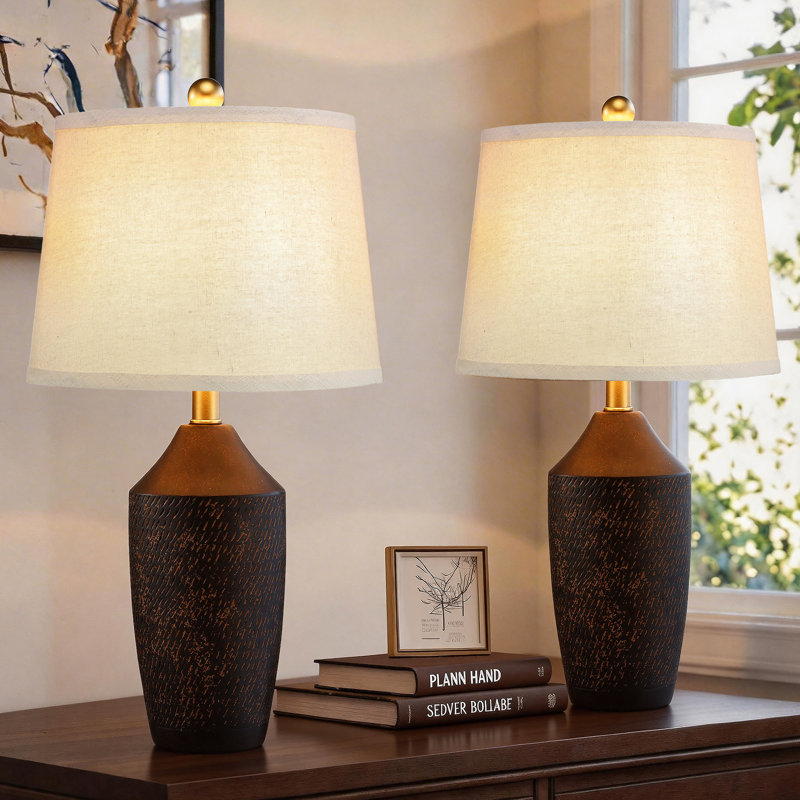 Ensemble de lampes de table en céramique de 23 po ChenJoss, convient aux chambres à coucher, aux salons, aux bureaux et aux bureaux (ensemble de 2)