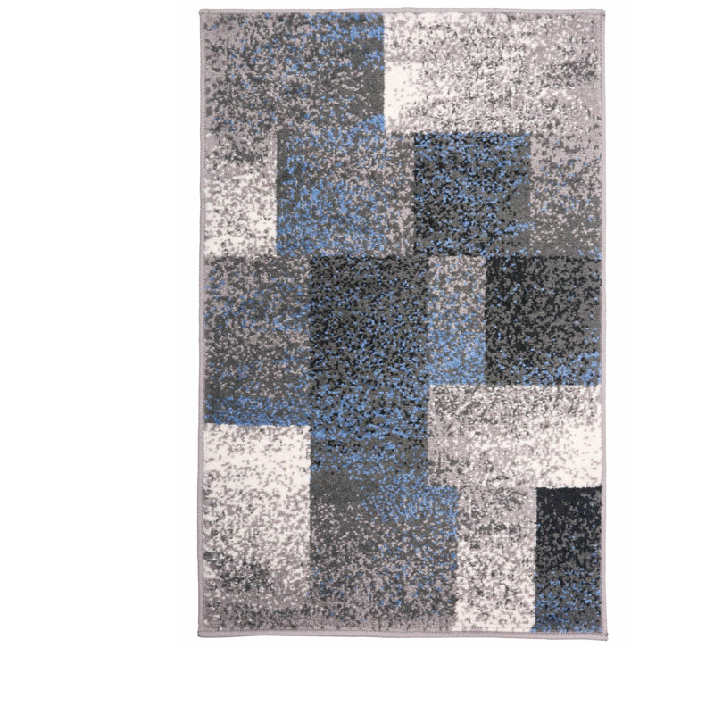 Damarus Geometric Blue/Ivory/Gray Area Rug, Rectangle 2' x 3'