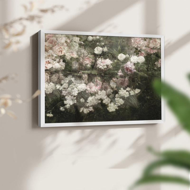Motif floral rétro - XXI - reproduction encadrée, H 11 po x l 14 po, Blanc