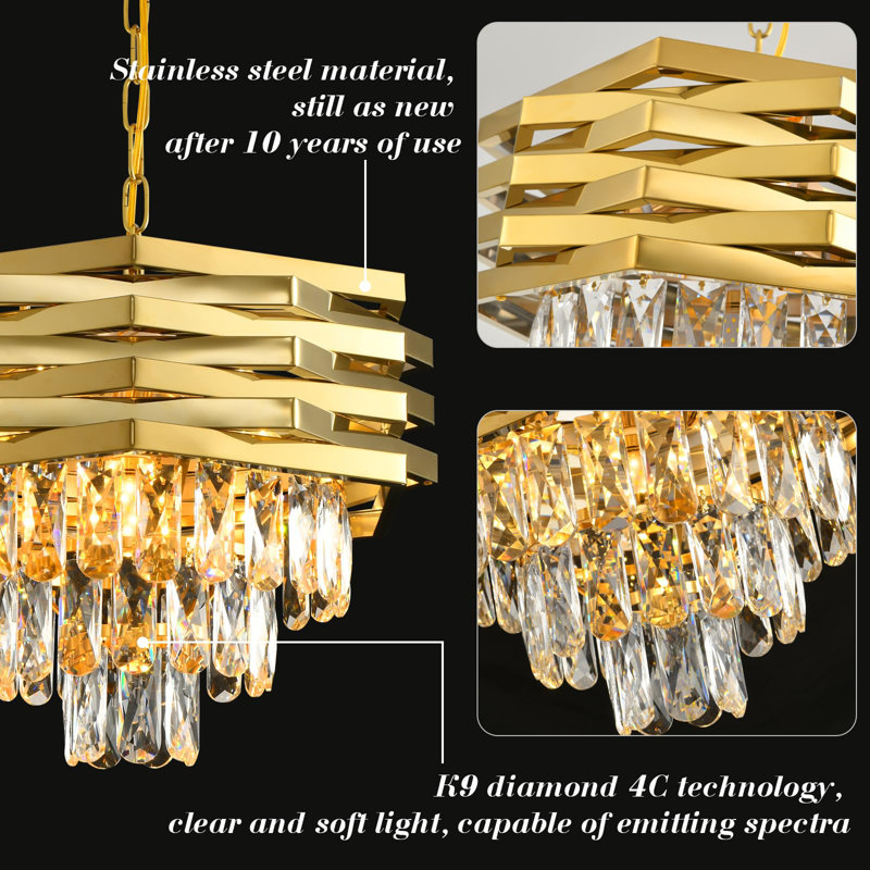 15.7" Modern Gold Crystal Chandelier, E14 Base (Bulb Not Included)