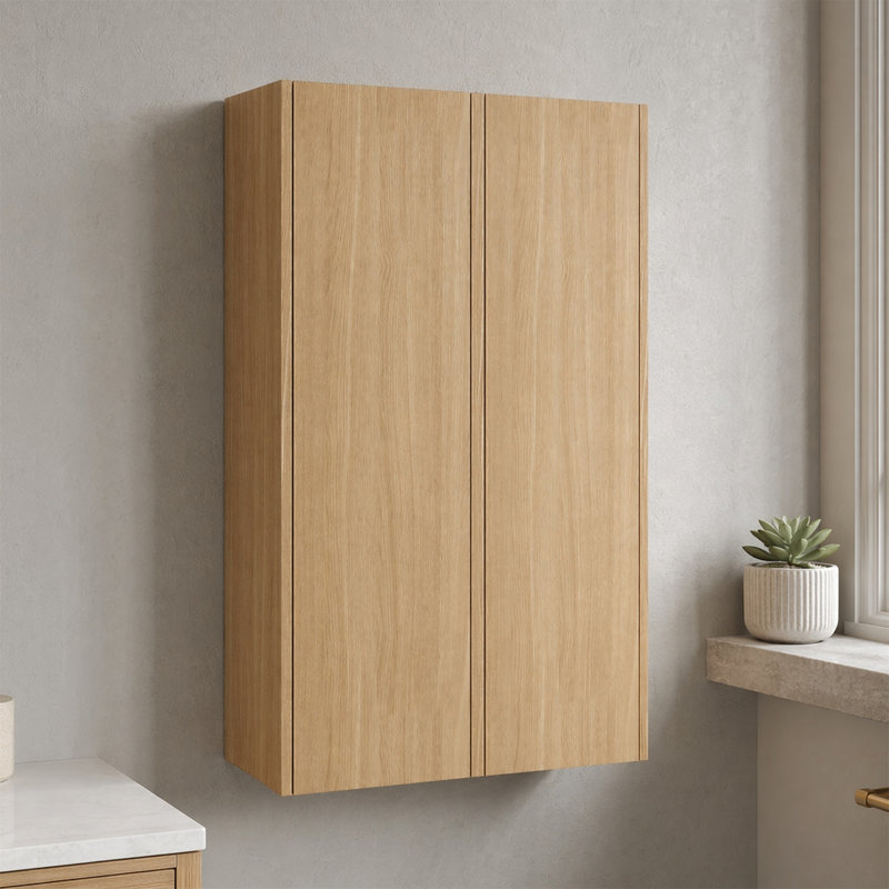 24" Wall Mounted Bathroom Side Cabinet, Natural, 35.44" H x 23.62" W x 9.81" D