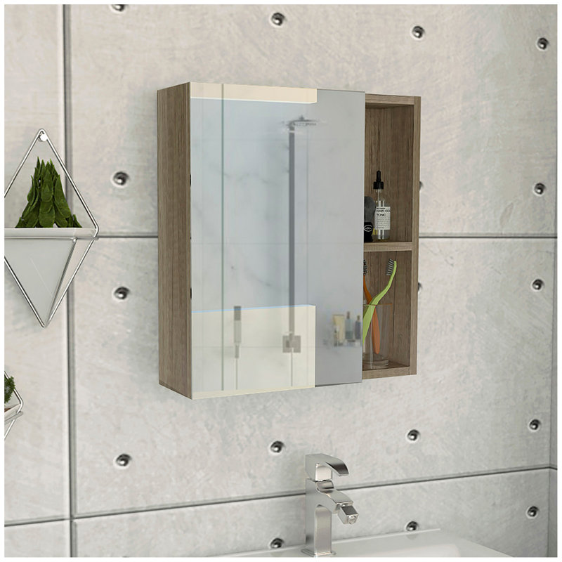 Armoire à pharmacie rectangulaire à 1 tablette avec miroir Whirlwind, Chêne clair