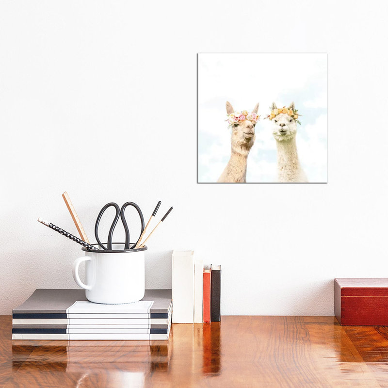 Alpacas In Bloom by Erin Summer - Wrapped Canvas Print, 30.48 cm H x 30.48 cm W