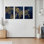 Ensemble de 3 tableaux muraux sur toile bleu marine, motif de feuilles dorées, pour salon, chambre à coucher et décoration intérieure.