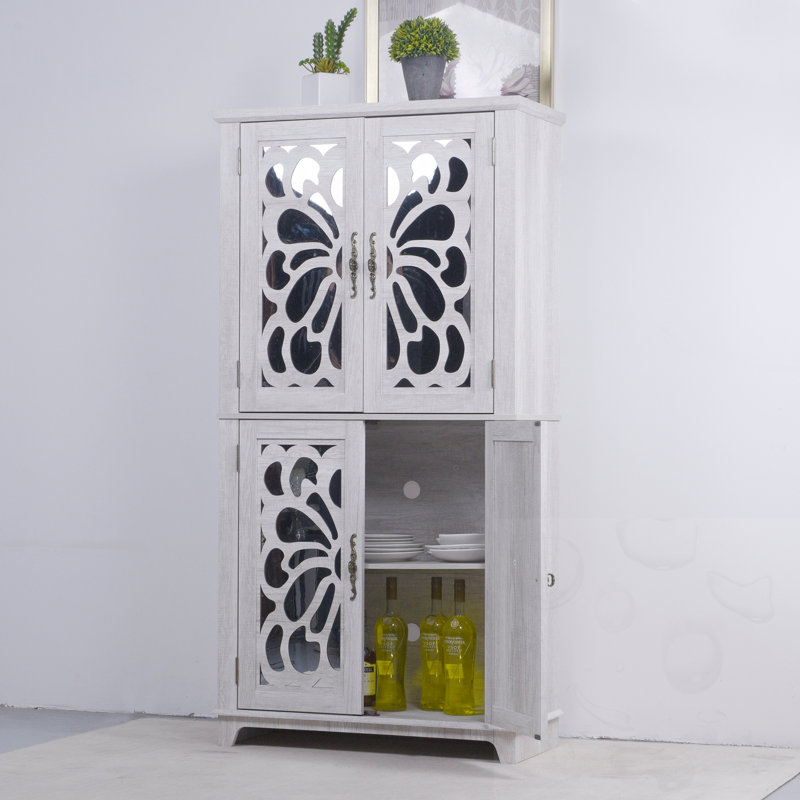 Armoire décorative avec portes en miroir et tablettes réglables, Light Gray