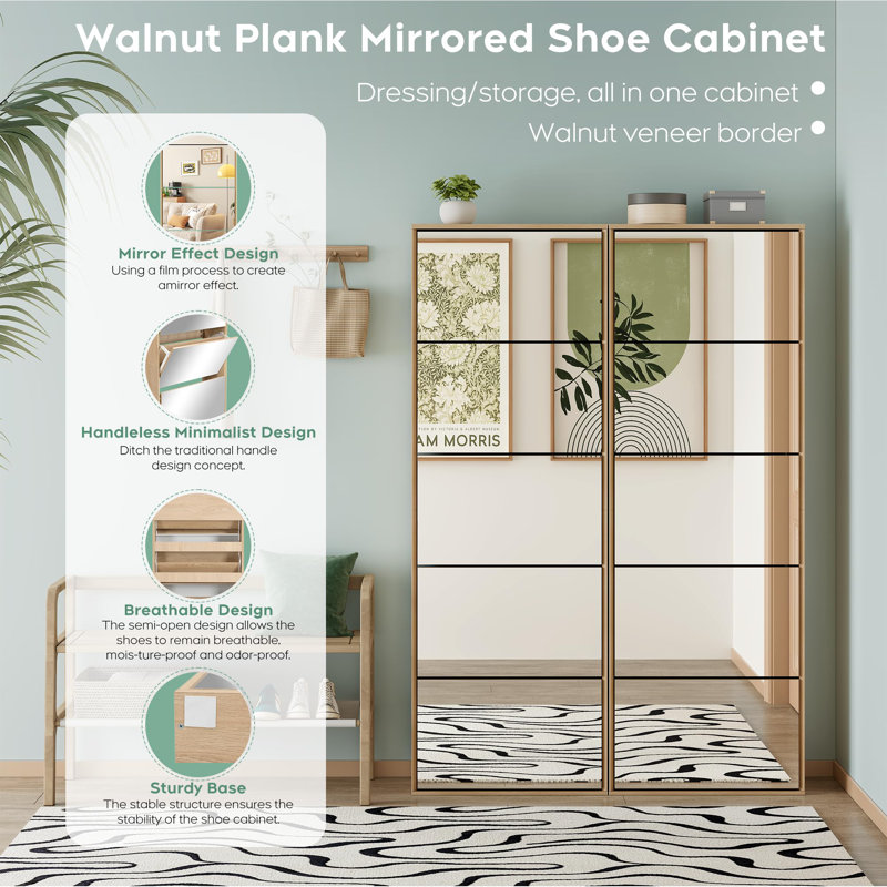 Modern Minimalist 5-shelf Mirrored Shoe Cabinet