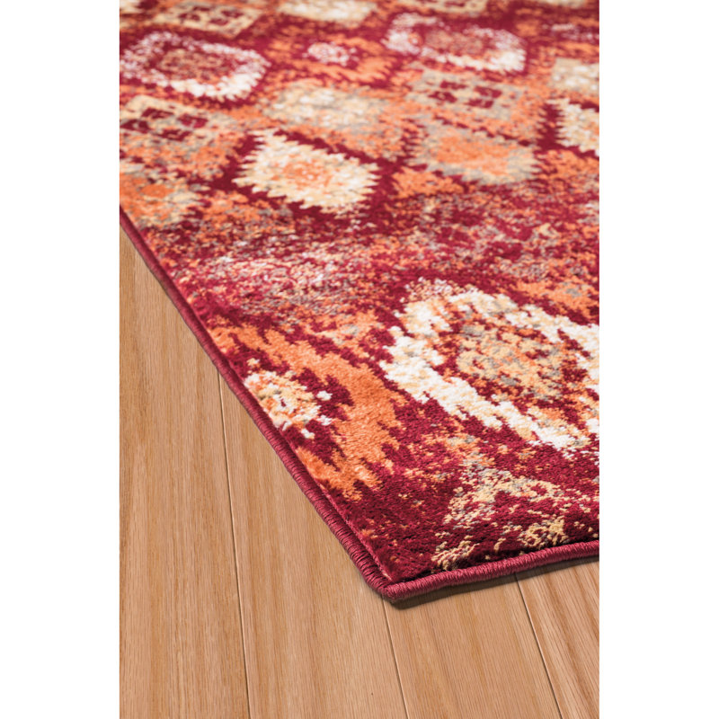 Tapis rouge à motif géométrique Randolph, Rectangle 12 pi 6 po x 15 pi