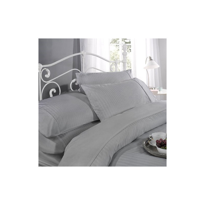 Cotton Solid Colour Duvet Cover Set with Pillowcases, Grey, Kingsize - 2 Standard Pillowcases