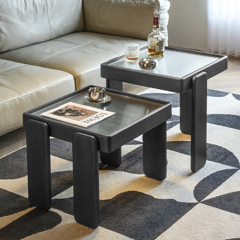 Solid + Glass Coffee Table Sets, Black, 17.72" H x 19.69" L x 19.69" W