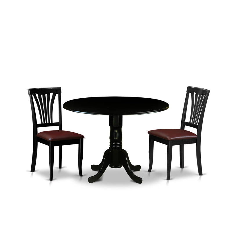 L'ensemble de salle à manger 3 pièces comprend une table de salle à manger ronde avec Dropleaf et 2 chaises de cuisine rembourrées en similicuir, 42 po x 42 po, noir